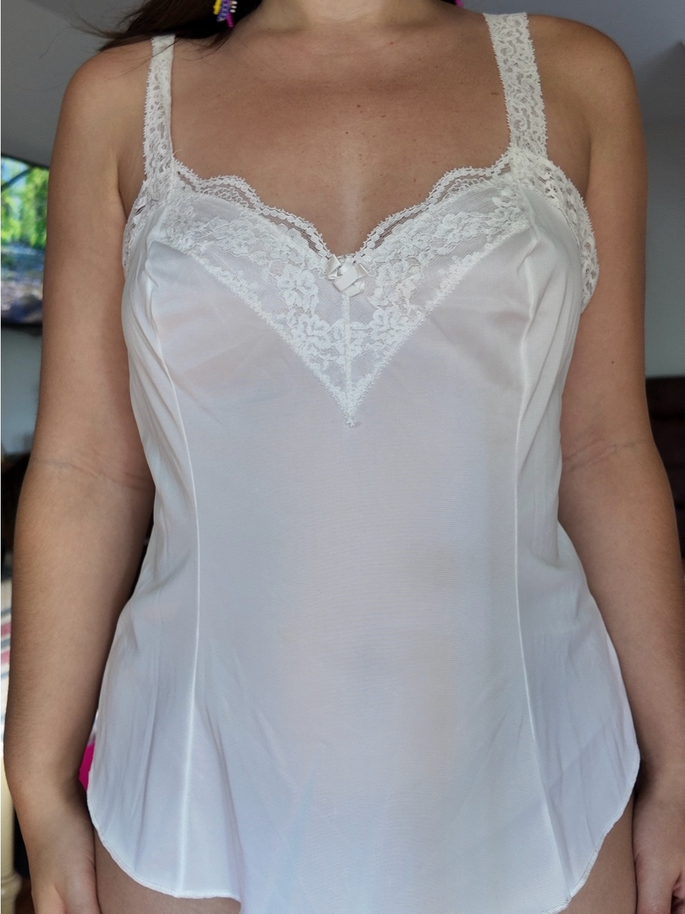 Vintage Olga Ivory Lace Trim Camisole Slip